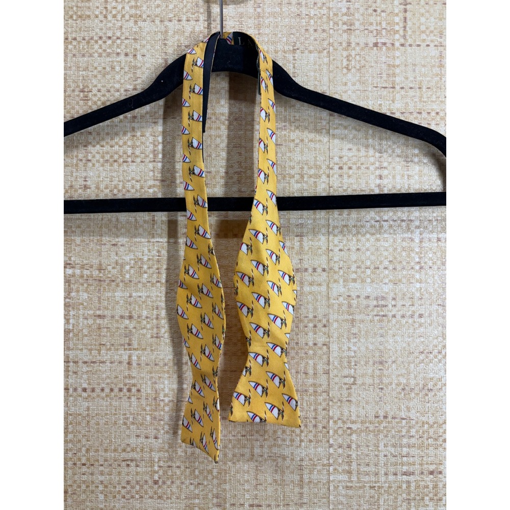 Lauren Ralph Lauren Mens Yellow Silk Windsurfing Nautical Self Tie Bow Tie